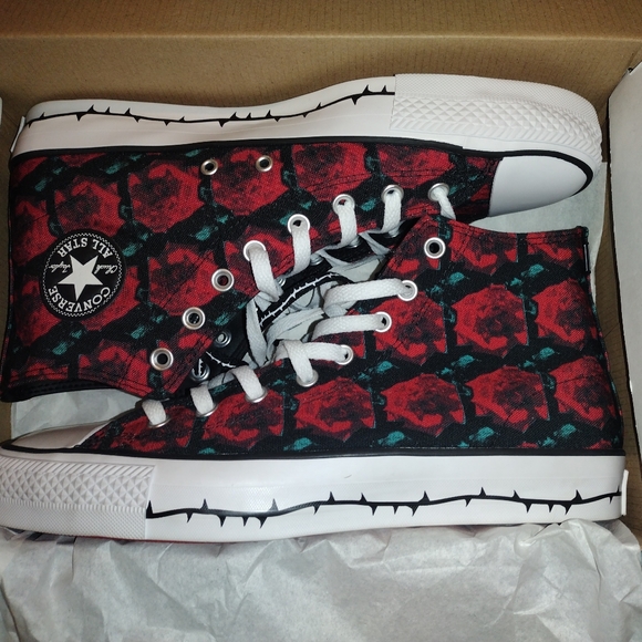 Converse Unisex Black w/red Roses High Top Sneakers - Picture 6 of 12